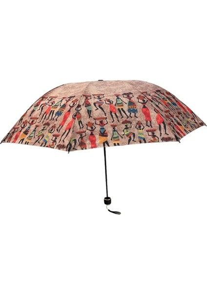 Renkli Mısır Desenli Rüzgar Korumalı Yarasa Şemsiye, Su Geçirmez, 8 Telli