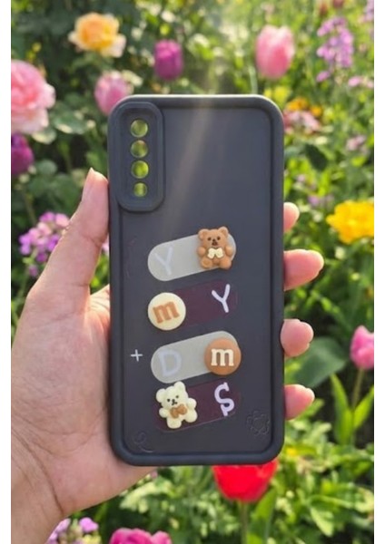Samsung Galaxy A50 Uyumlu Kılıf Siyah Renk Ayıcık Figürlü 3D Kamera Korumalı Darbe Emici Yumuşak Silikon Kapak