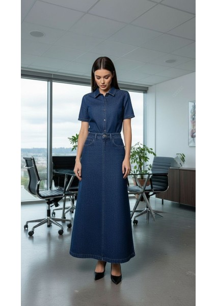 Kadın Denim Pamuklu Mavi Çan Etek modelleri