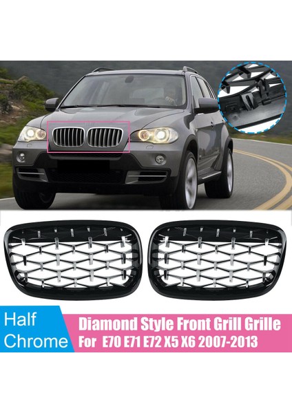 Araba Elmas Izgaraları Ön Böbrek Izgara Bmw E70 E71 E72 X5 X6 2007-2013 Siyah Için (Yurt Dışından) fiyatları