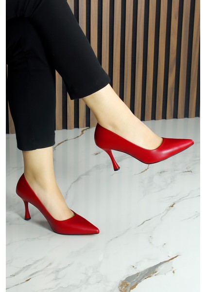 Suzanna Kırmızı Hakiki Dana Derisi Sivri Burun Klasik Ince Topuklu Ayakkabı modelleri