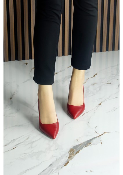 Suzanna Kırmızı Hakiki Dana Derisi Sivri Burun Klasik Ince Topuklu Ayakkabı fırsatları