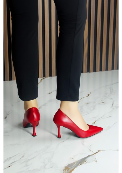 Suzanna Kırmızı Hakiki Dana Derisi Sivri Burun Klasik Ince Topuklu Ayakkabı indirimleri