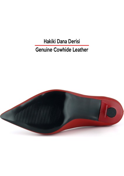 Suzanna Kırmızı Hakiki Dana Derisi Sivri Burun Klasik Ince Topuklu Ayakkabı