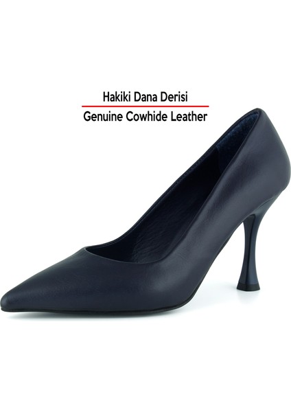 Suzanna Lacivert Hakiki Dana Derisi Sivri Burun Klasik Ince Topuklu Ayakkabı