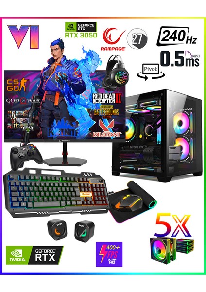 Damage X20 Ryzen 7 5700X 32GB 1tb M.2 Nvme SSD RTX3050 27" 240Hz Oyuncu Masaüstü Bilgisayar