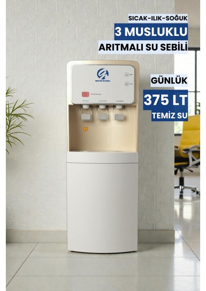 Arıtmalı Su Sebili 80GPD Ro - Sıcak, Ilık ve Soğuk Su - 3 Musluklu Beyaz Gold fiyatları