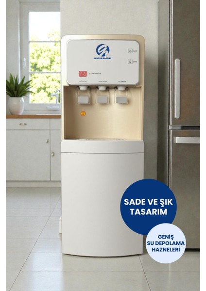 Arıtmalı Su Sebili 80GPD Ro - Sıcak, Ilık ve Soğuk Su - 3 Musluklu Beyaz Gold fırsatları