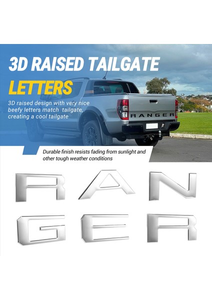 Tailgate Ford Ranger 2019 2020 3D Yükseltme ve Çıkartma Mektupları Bagaj Kapağı Amblemleri (Gümüş) Için Mektuplar Ekle (Yurt Dışından) fırsatları