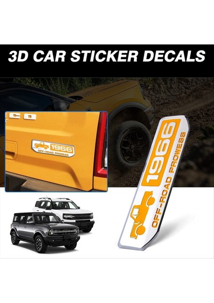 Off-Road 1966 Rozet Amblemi Klasik Metal 3D Amblem Kaplamalı Çıkartmalar Arka ve Yan Kapı Sarı (Yurt Dışından) modelleri