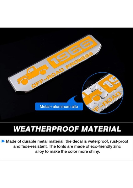 Off-Road 1966 Rozet Amblemi Klasik Metal 3D Amblem Kaplamalı Çıkartmalar Arka ve Yan Kapı Sarı (Yurt Dışından) fırsatları