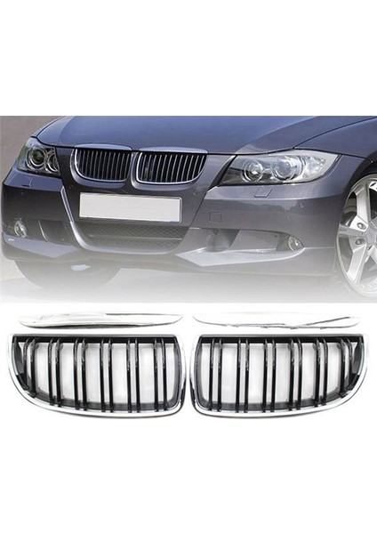 Bmw 3 Serisi E91 2005-2008 Için Araba Chrome Çift Hatlı Ön Kaput Böbrek Izgara Mesh Met For Spor Yarışları Izgaraları (Yurt Dışından) fiyatları