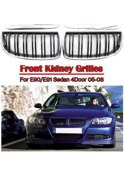Bmw 3 Serisi E91 2005-2008 Için Araba Chrome Çift Hatlı Ön Kaput Böbrek Izgara Mesh Met For Spor Yarışları Izgaraları (Yurt Dışından) fırsatları