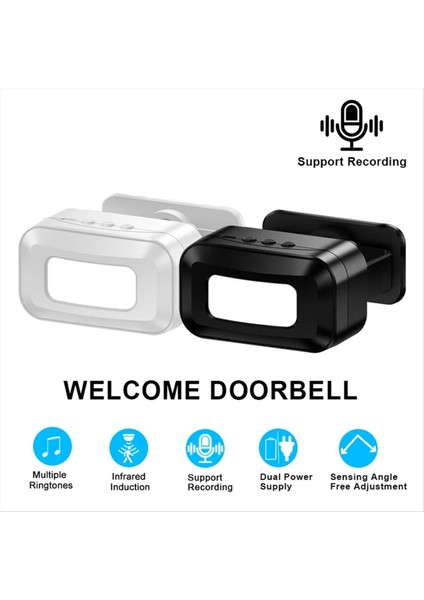 Şarj Edilebilir Akıllı Karşılama Kapı Zili Hoş Geldiniz Sensörü Kablosuz Hoş Geldiniz Kapı Zili Ses Hatırlatıcısı Mağaza Girişi Siyah (Yurt Dışından)