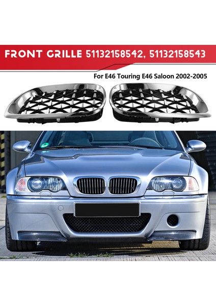 Çift Krom Elmas Ön Izgara Böbrek Grille L+R Bmw E46 4 Dograk Sedan 2002-2005 (Yurt Dışından) fırsatları