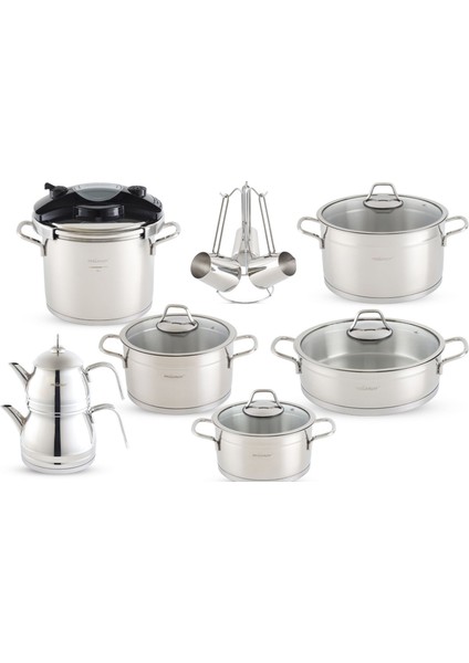 Rosso Prestige 18 Parça Çeyiz Seti –18/10 Çelik- Klipso Düdüklü + Aile Çaydanlık + Cezve Set fiyatları
