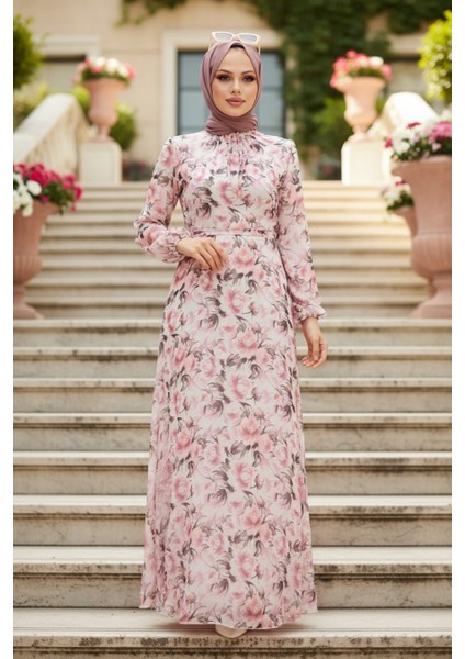 - Çiçek Desenli Pembe Tesettür Elbise 279072P fırsatları