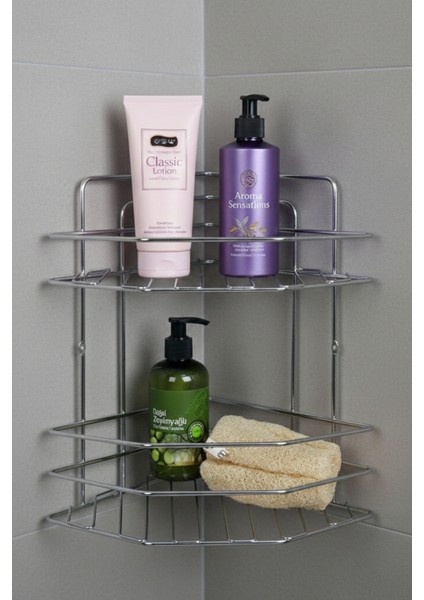 2 Katlı Banyo Köşeliği, Paslanmaya Dayanıklı Şampuanlık, Banyo Düzenleyici Organizer