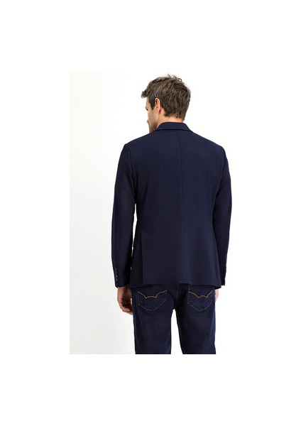 Slim Fit Dar Kesim Klasik Ceket Erkek %100 Polyester Uzun Kol Cepsiz Koyu Lacivert