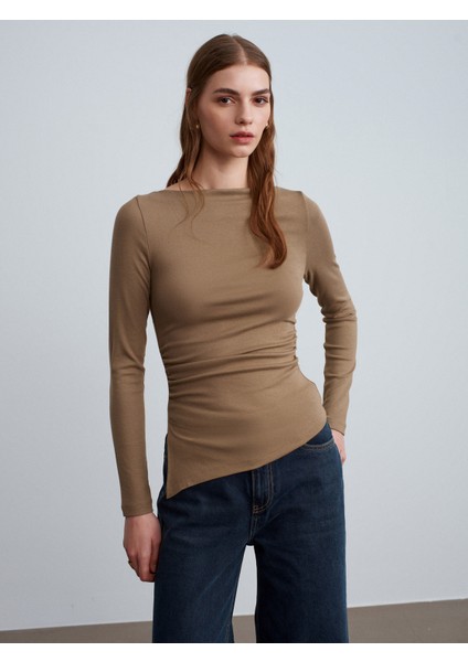 32198 Kayık Yaka Büzgülü Top-Vizon fırsatları