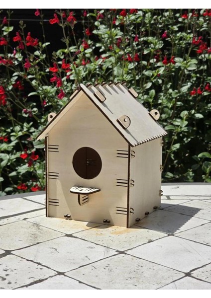 Boyanabilir Ahşap Kuş Yuvası Evi, 16X13X12 Cm, Renkli, Doğa Dostu