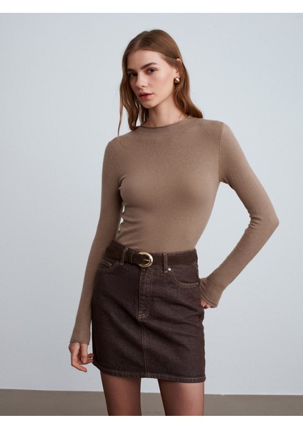 80592 %100 Pamuk Mini Kot Etek-Kahve