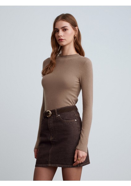 80592 %100 Pamuk Mini Kot Etek-Kahve modelleri