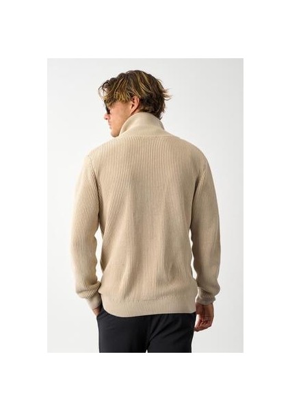 Erkek Regular Fit Pamuklu Fermuarlı Taş Triko Hırka Selanik Örgü Düz Desenli