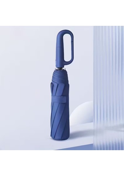 Otomatik Fiber Telli Kanca Saplı Şemsiye, Lacivert, Dayanıklı ve Şık Tasarım