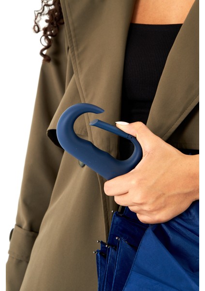 Otomatik Fiber Telli Kanca Saplı Şemsiye, Lacivert, Dayanıklı ve Şık Tasarım fırsatları