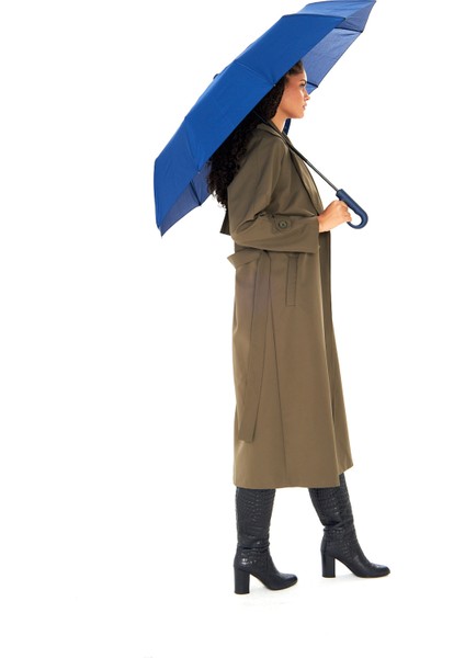 Otomatik Fiber Telli Kanca Saplı Şemsiye, Lacivert, Dayanıklı ve Şık Tasarım