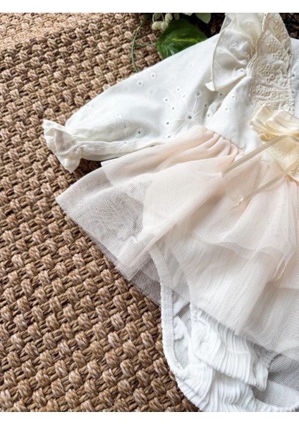 Elise Krem Yumuşak Tütü Romper Uzun Kollu Kız Bebek Elbise fırsatları