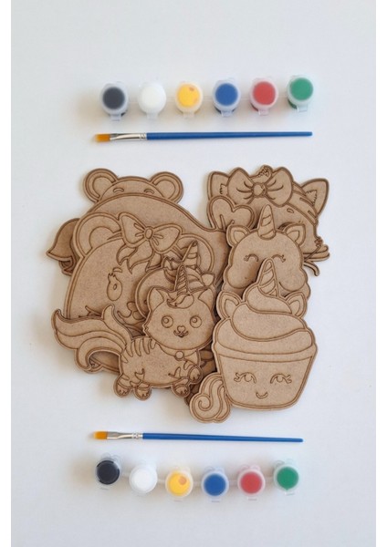 Çocuklar Için 8 Parça Ahşap Boyama ve Aktivite Seti, Fırça ve Akrilik Boya Hediyesi fırsatları