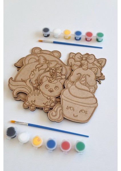 Çocuklar Için 8 Parça Ahşap Boyama ve Aktivite Seti, Fırça ve Akrilik Boya Hediyesi indirimleri