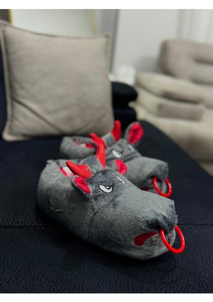 Gri Kızgın Boğa Sessiz Taban Erkek Panduf Peluş Yazlık Kışlık Ev Ayakkabısı modelleri