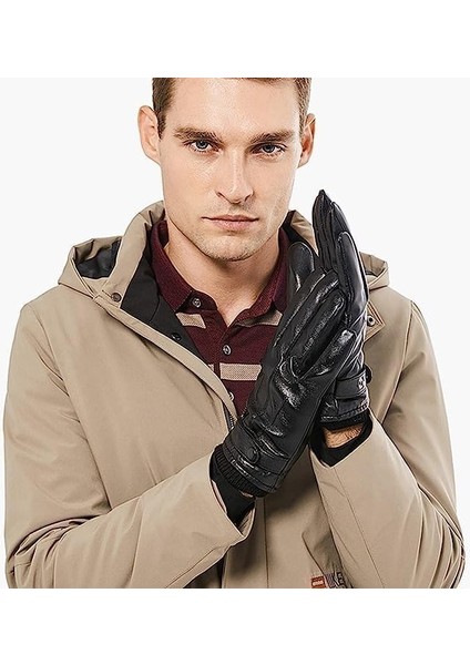 Bıson Denım Hakiki Deri Dokunmatik Eldiven – Smartphone Uyumlu