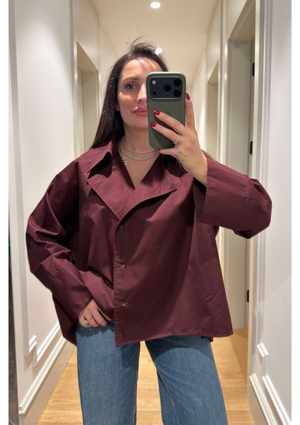 Reglan Kol Tasarım Premium Gömlek- Bordo