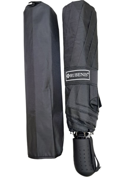 10 Telli 3 Kırmalı Otomatik Şemsiye Siyah Rüzgar Koruyucu