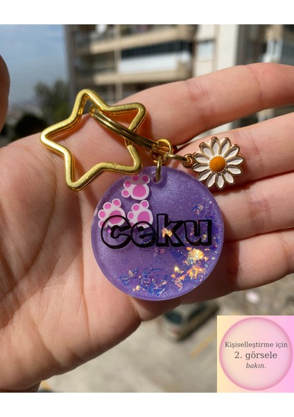 Gezdirme Tasmasına Takılır Isme Özel Patili Papatyalı Temalı Orta Büyük Irk Köpek Künyesi Isimliği