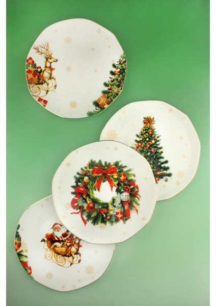 New Christmas 4 Parça Altın Yaldızlı Porselen Servis Tabağı fiyatları