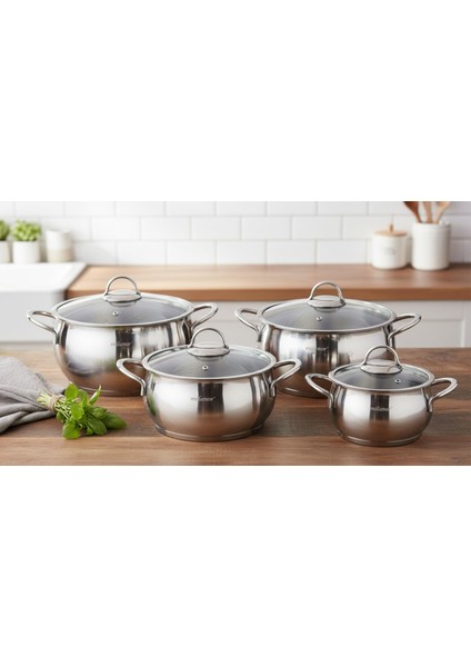 Rana 8 Parça 304 Paslanmaz Çelik Tencere Seti