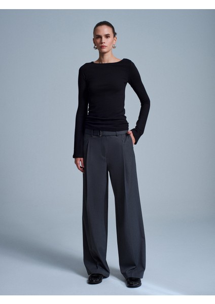 32322 Kayık Yaka Uzun Kollu Top-Siyah indirimleri