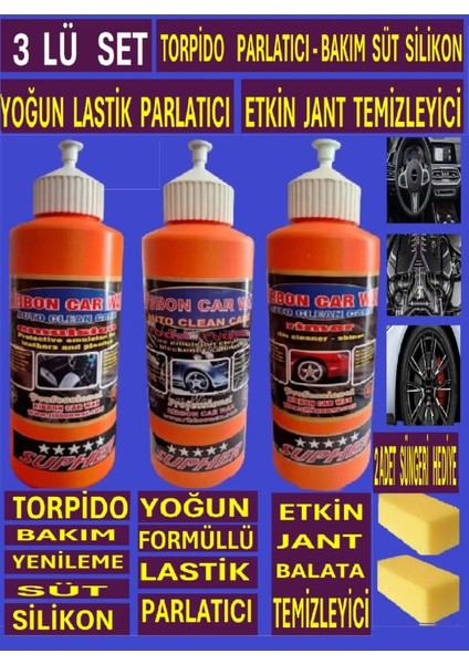 3 LÜ SET Jant Temizleyici 1 KG - Lastik Parlatıcı 1 KG - Torpido Sütü 1 KG
