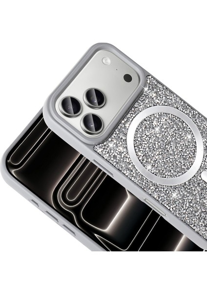 Apple iPhone 17 Pro Uyumlu Magsafe Özellikli Mozaik Silikon Kapak Titanyum Gri modelleri