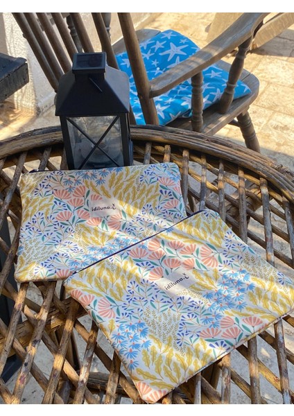 Çıtır Çiçek Desenli Fermuarlı Çok Amaçlı Clutch / Tablet Kılıfı