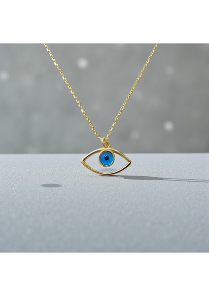 Nazar Boncuklu Koruyucu Göz Figürlü 14 Ayar Altın Kolye