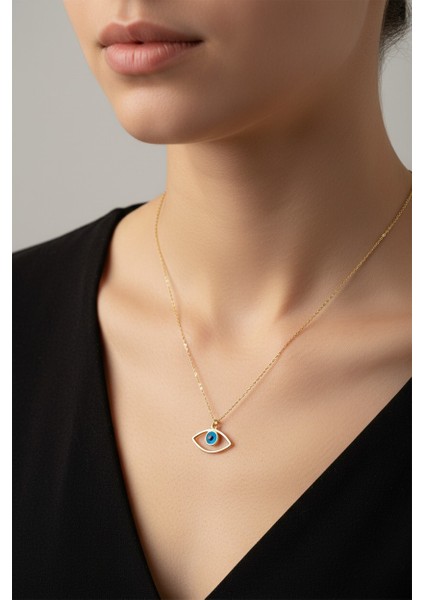 Nazar Boncuklu Koruyucu Göz Figürlü 14 Ayar Altın Kolye modelleri