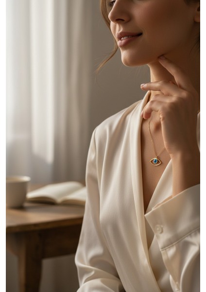 Nazar Boncuklu Koruyucu Göz Figürlü 14 Ayar Altın Kolye fırsatları