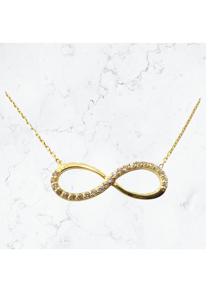 Sonsuzluk Figürlü Zirkon Taşlı Sarı Altın 14 Ayar Altınkolye