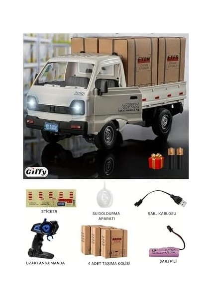 Kumandalı Rc Kamyonet,yük Taşıma Aracı,sesli,ışıklı,şarjlı,(Pil Hediyeli),2.4 Ghz Araç, Koli Taşıyabilen Nakliye Kamyoneti (Beyaz) fiyatları